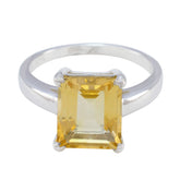 Teresa Yellow Solitaire Ring with Emerald Cut Gemstone Citrine Yellow